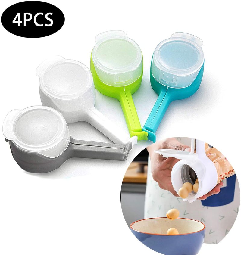 4 stuks zakklemmen voor het bewaren van voedsel, afsluitklemmen met schenktuit, keukenklem voor het afsluiten van plastic doppen, opberg- en organisatiegereedschap