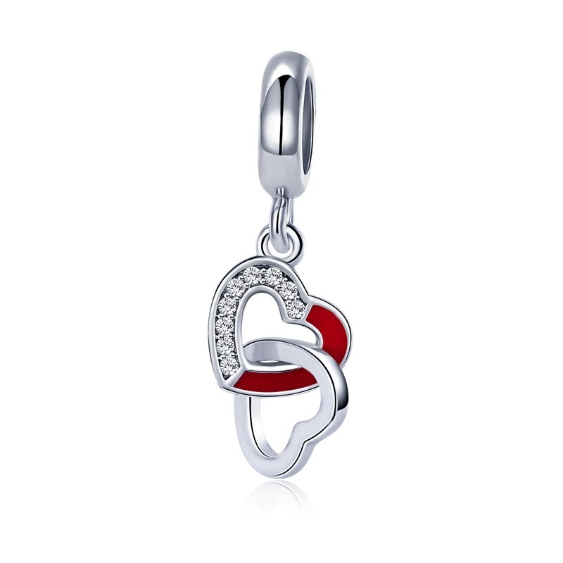 100% 925 Sterling Silver Interlocking Love Heart Charm With Clear CZ Fit Original Bracelet Necklace Authentic Jewelry: CQC735