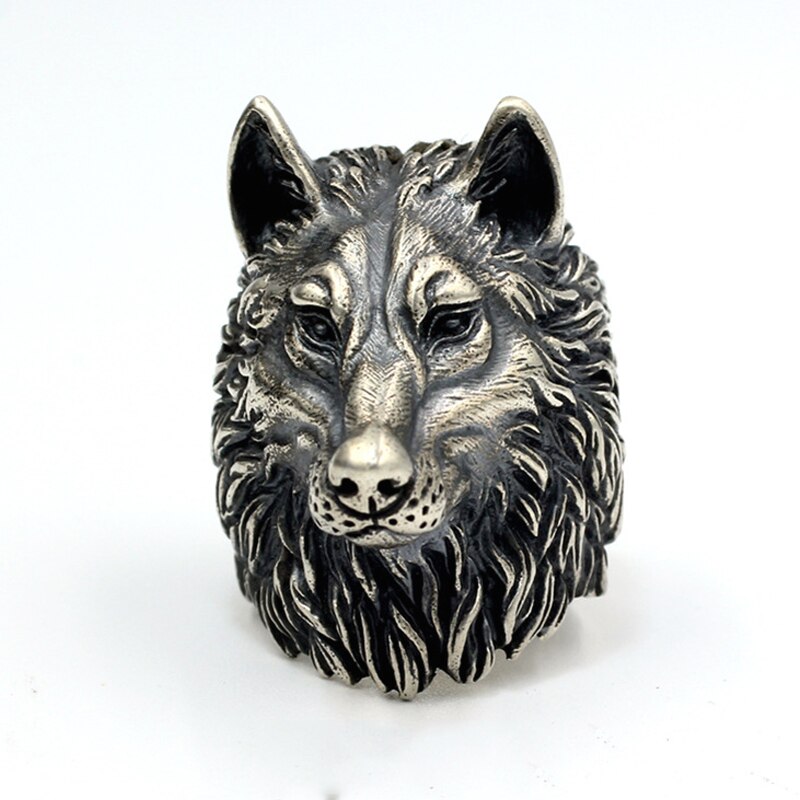 Unik vintage viking nordic wolf head ring mænd sølvfarvet rustfrit stål punk rock biker ring mand viking amulet smykker