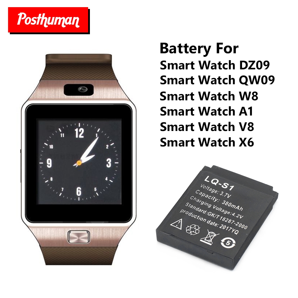 Posthuman Smartwatch Backup Batterij 380Mah 3.7V Voor DZ09 Smart Horloge Oplaadbare Li-Ion Polymeer Batterij Batteria
