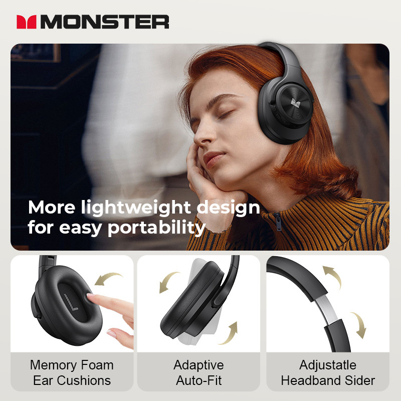 Monster MISSION 200 Wireless Headset Foldable Bluetooth Earphones, Punchy Bass Headphones for PC Laptop phone Steam Switch