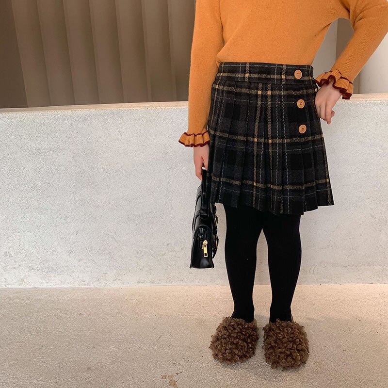 Winter children's wear girls Plush plaid skirt college tweed plaid skirt 2-29