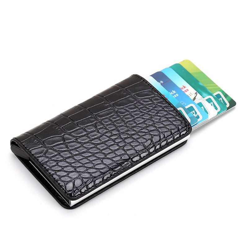 Taihaole Men Credit Card Holders Business ID Card Case Automatic RFID Card Holder Aluminium Bank Card Wallets: Crocodile Black