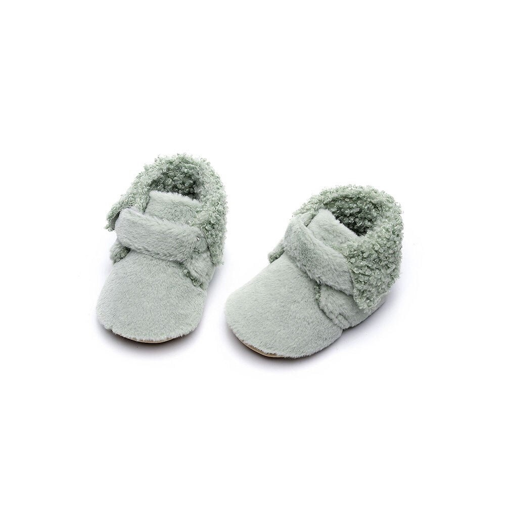 Mode Baby Winter Bont Crib Schoenen Zachte Zool Pluche Gevoerd Slippers Peuter Eerste Wandelaars Met Antislip Bodems: green / 0-6 months