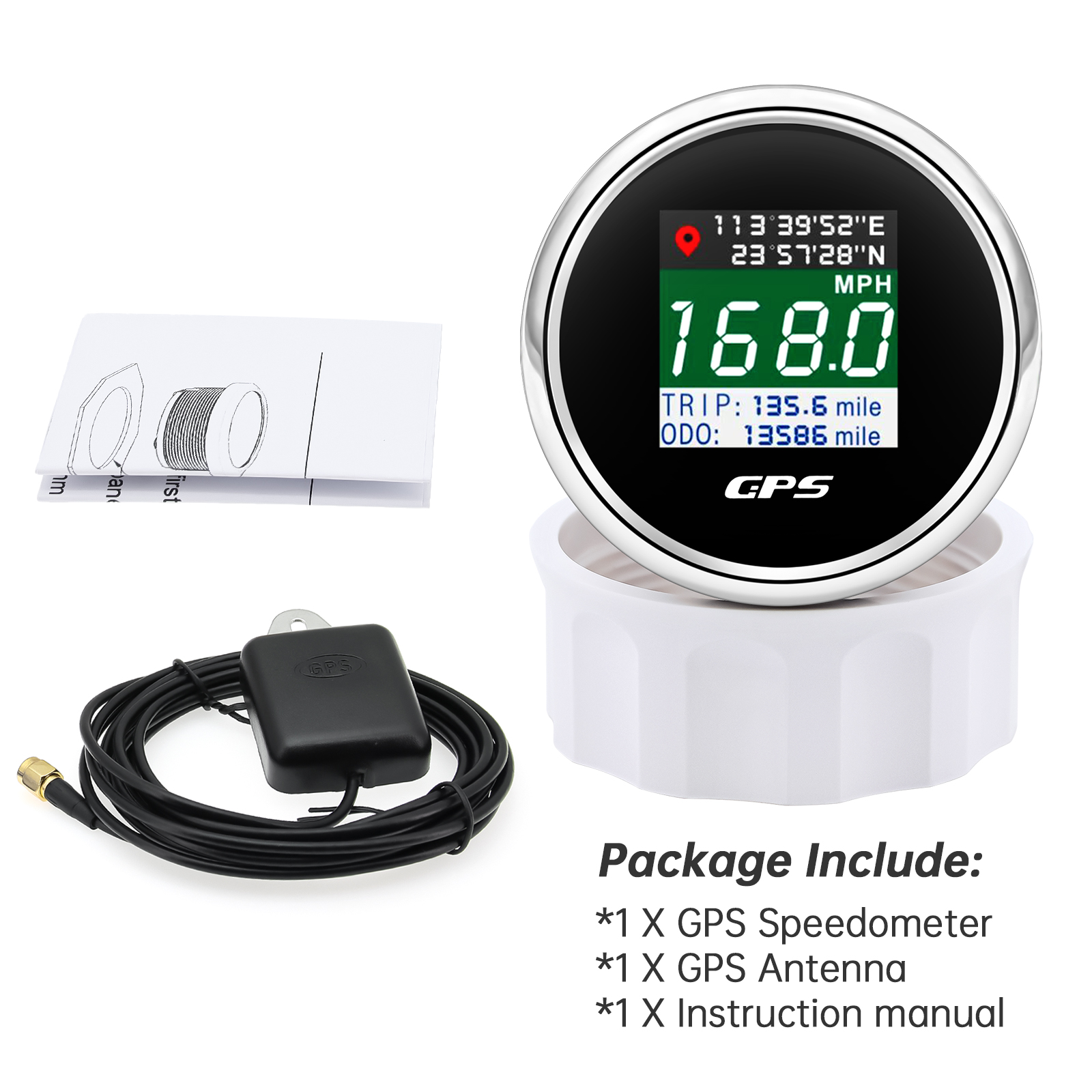 Velocímetro GPS con antena GPS, odómetro de pantalla TFT de 2 ", 52mm, pantalla Digital de viaje para 12V y 24V, para coche, barco, motocicleta, yate, MPH, KMH