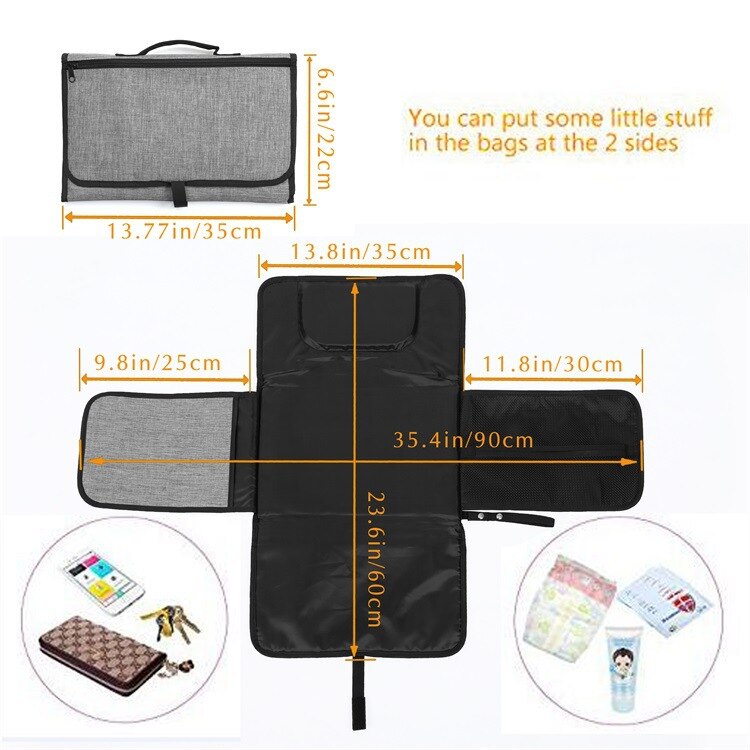 Portable Changing Pad Baby Diaper Bag Changing Pad Station with Head Cushion Wipes Pocket Waterproof Foldable Infant Comfortable