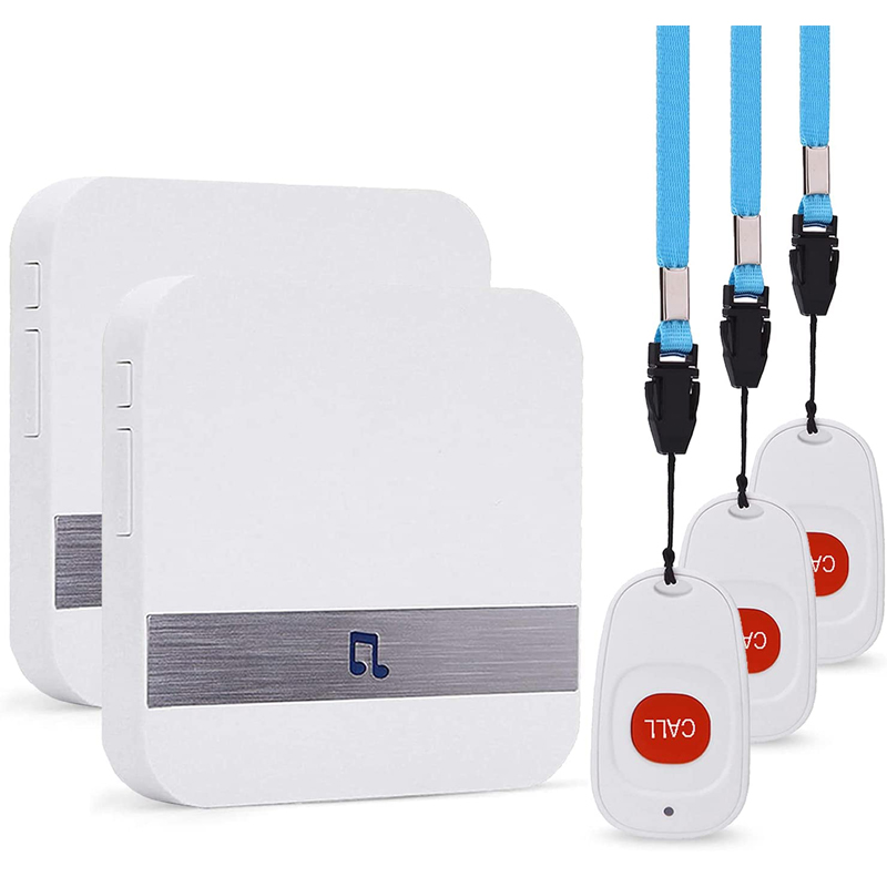 Draadloze deurbel met pager Noodalarm voor ouderen, 52 klokkenspel, AC 110V-220V, bereik van 200 m, thuisoproepbel, (EU/AU/UK/US) Stekker: Ivoor / Au