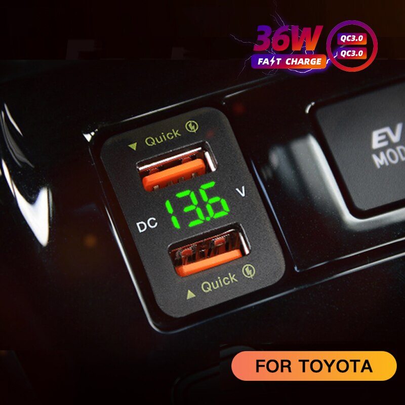 12V Dual USB Car Charger With Voltmeter - QC3.0 Fast Charge For Toyota & Universal Vehicles