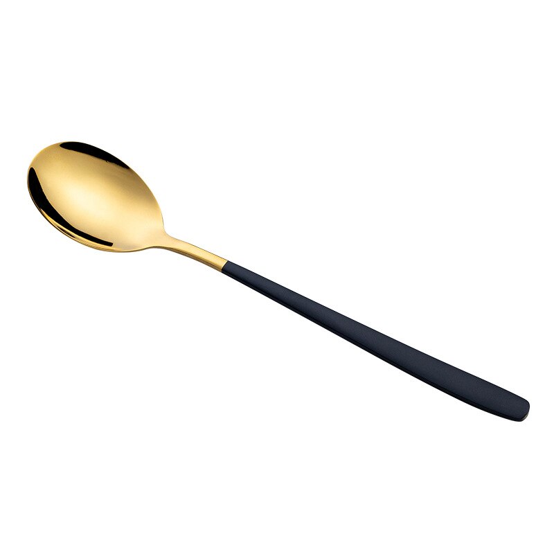 20Cm Rvs Goud Koffie Lepel Theelepels Servies Ijs Dessert Lepels Met Lange Handvat Bestek Keuken Accessoires: Black Gold