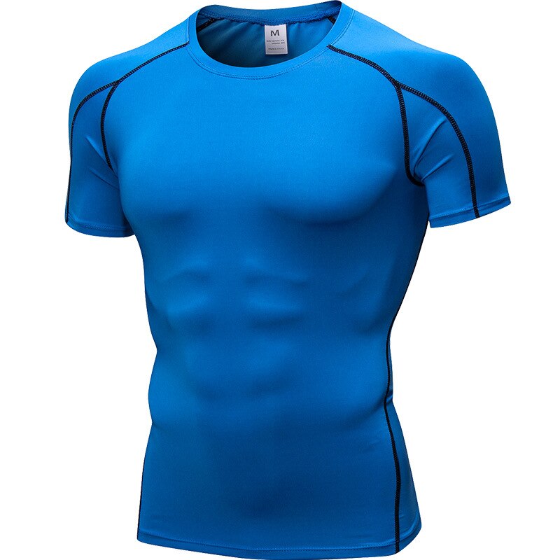 Wanayou mænd løbe t-shirts kortærmet,hurtig tørre anti-sved stramme sportstrøjer,elastisk træning øvelse fitness sport top: Blå / Euro størrelse xxl