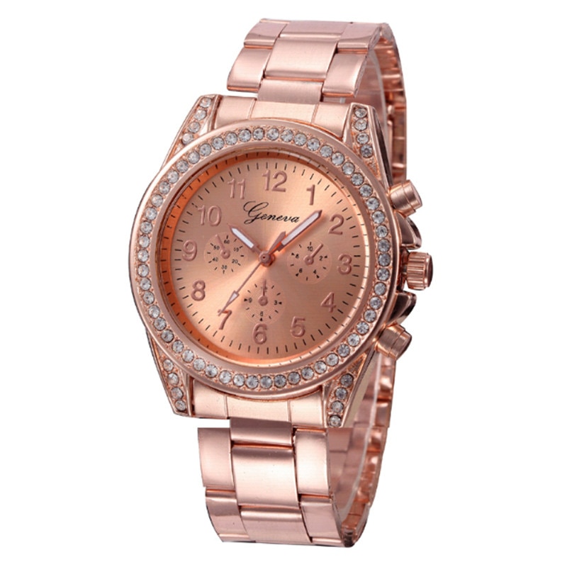 Mode Genève Gouden Horloge Dames Vrouwen Meisje Business Horloge Luxe Roestvrij Staal Quartz Horloge Casual Horloge Jurk
