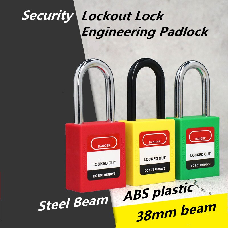 Engineering plastic insulation padlock 38mm beam safety lockout tag lock loto energy isolation lock with 2 unique key