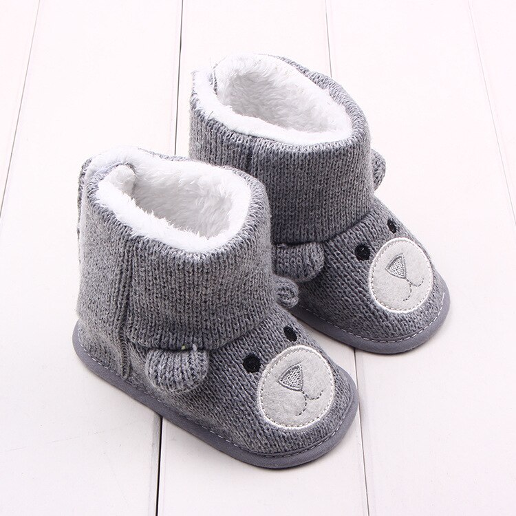 Zapatos cálidos de invierno para bebé, botas para niña con dibujos de oso, botines tejidos para niño pequeño, zapatos de nieve infantiles, botas para niño: gray / 13-18 meses