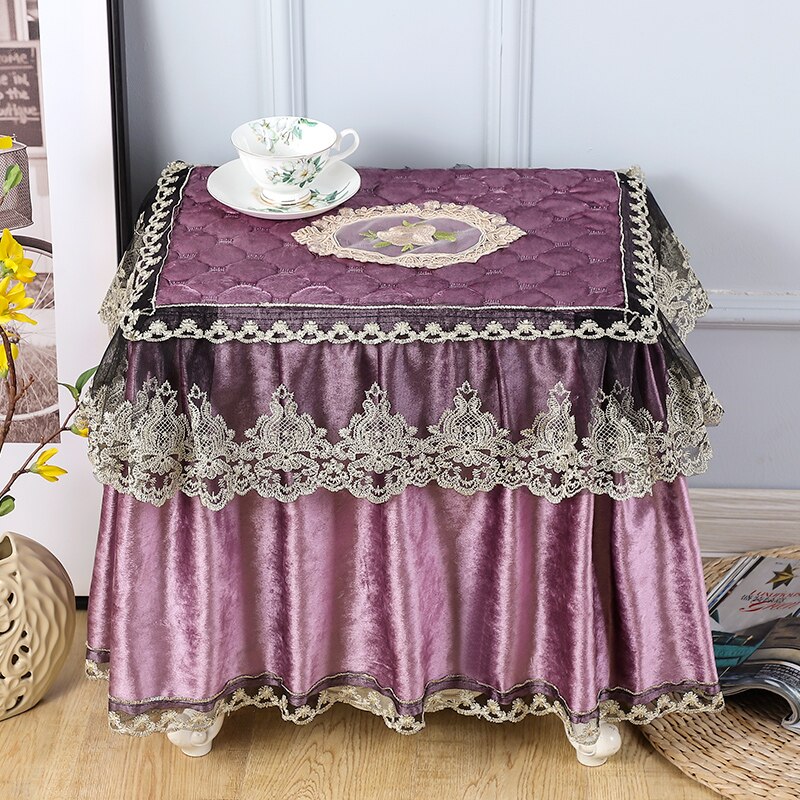 Flannel bedside table cover cloth European style lace bedroom fabric small table cloth bedside table cover square towel Luxury: Style 2