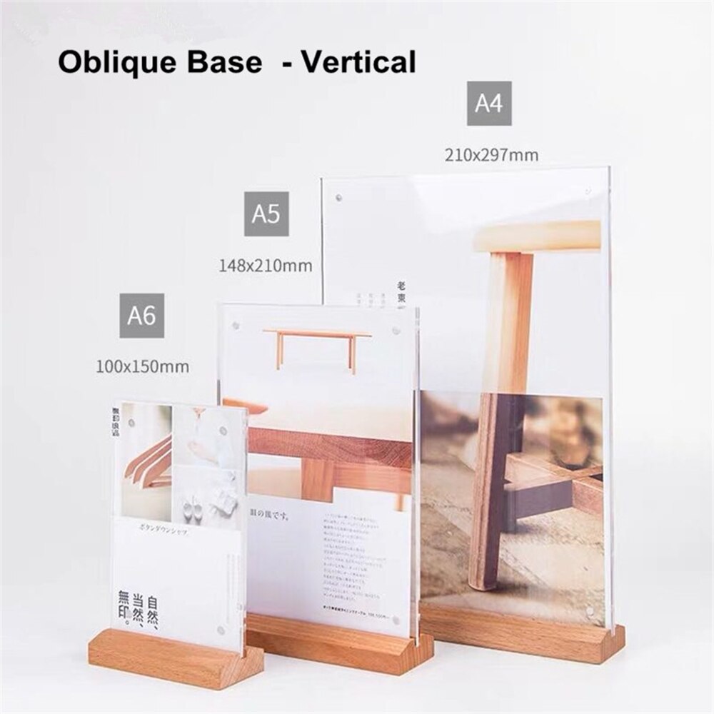 A5 – carte de tente de Table verticale transparente, pour Restaurant en bois, en plastique, en acrylique, porte-Menu Vertical, porte-signe en papier, présentoir