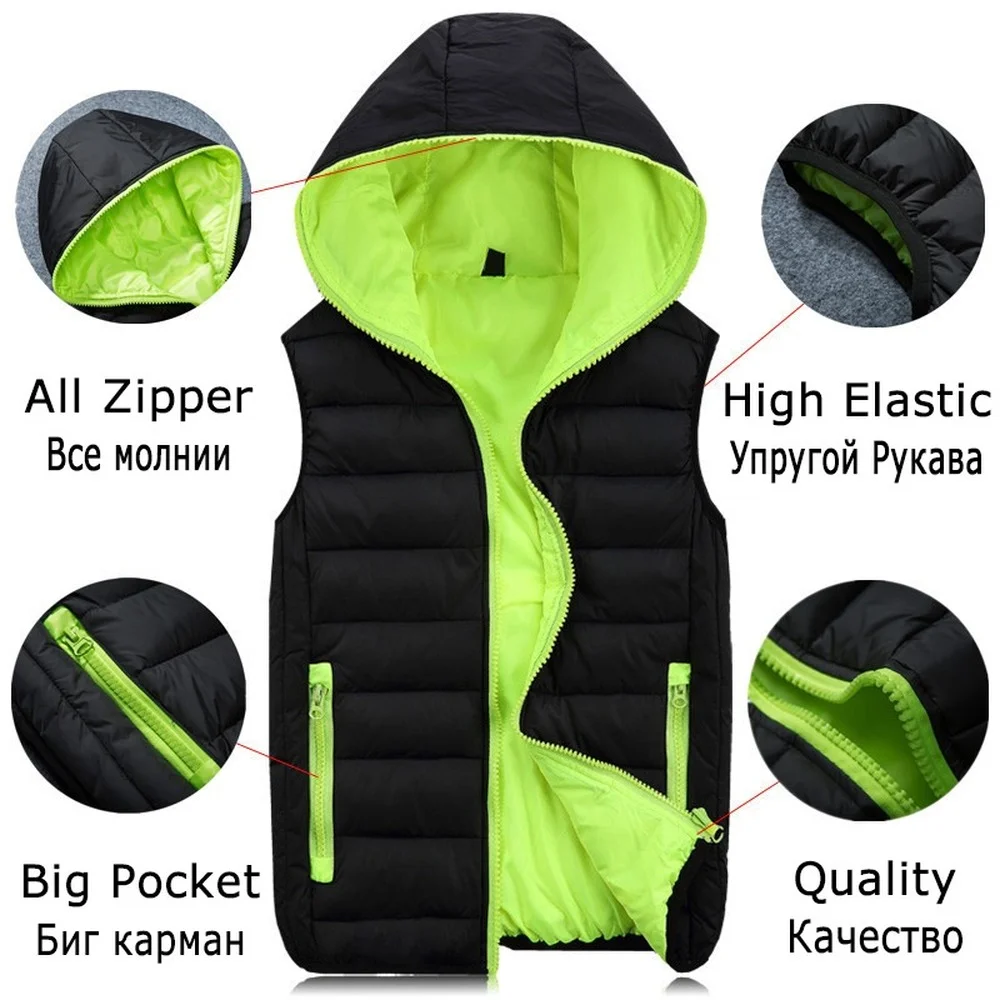 Lente Herfst Mouwloze Jas Voor Mannen Mode Warm Hooded Man Winter Vest Licht Plus Size Mens Werk Vesten vest