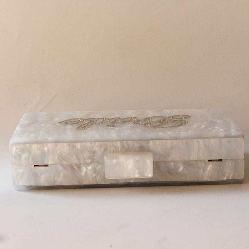Pearl White Silver Glitter Name Bride Personal Party Beach Summer Lady Acrylic Claps Women Box Clutches Purse Wallet