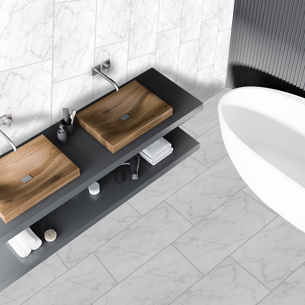 Funlife[R] NOUVELLE MAISON SERIES[TM] 30x60cm White Marble Waterproof PVC DIY Tile Sticker For Floor Kitchen Bathroom Decor