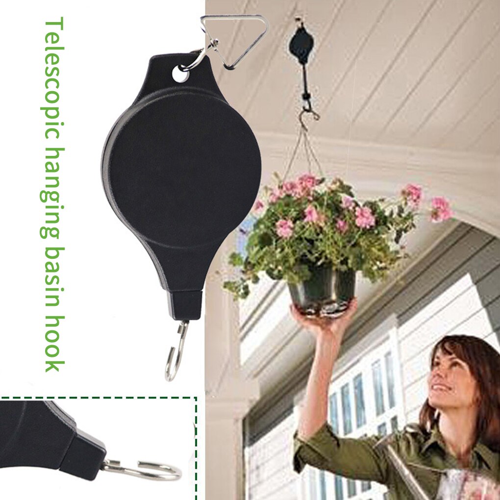 Retractable Hanging Basket Pull Down Hanger Pulley Garden Baskets Plant Pots Hanging Basin Retractable Hook Greenhouse