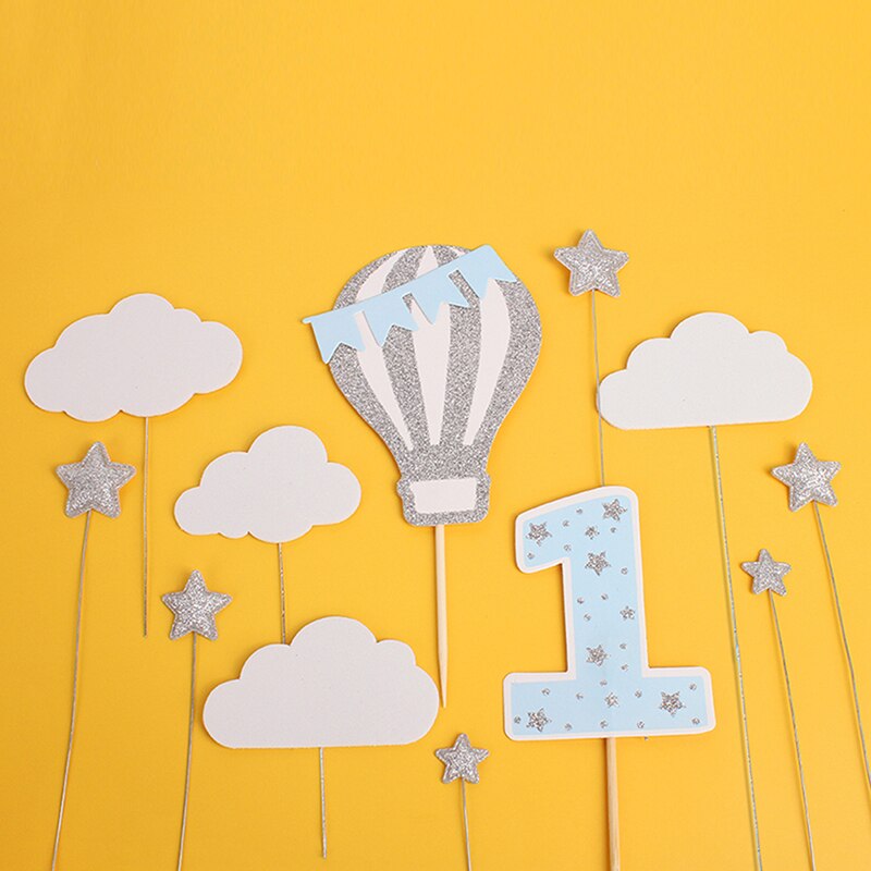 1 Set Number Cake Toppers Baby Shower Birthday Decoration Air Balloon Cloud Cakes: blue