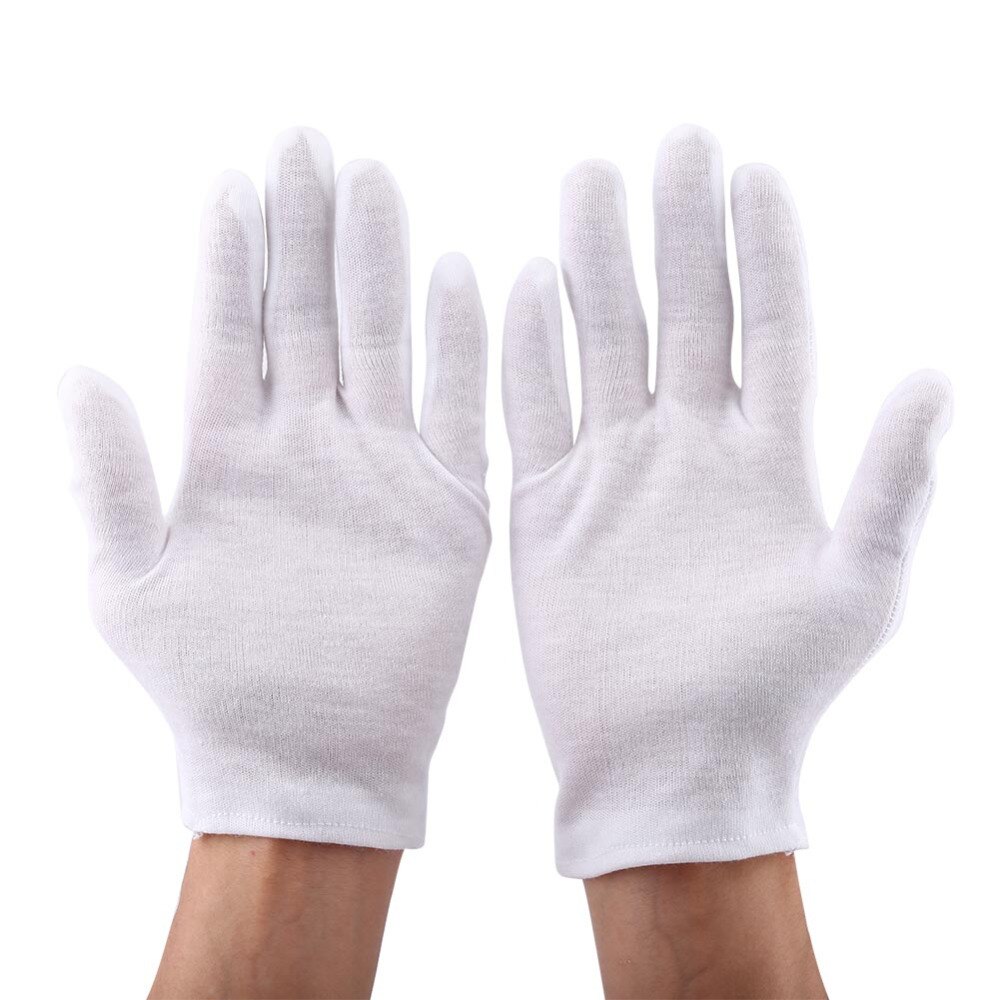 Guantes Blancos de algodón de 12 par/lote, guantes de protección para el trabajo, para la apreciación de la joyería, para la limpieza del hogar, suministro de etiquetas de jardinería