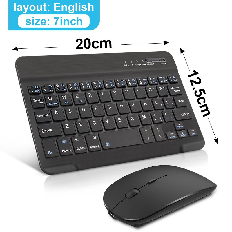 Keyboard Bluetooth Keyboard and Mouse Wireless Spanish Russian Mini Keyboard for Tablet ipad 8 Air 4 10.2 Pro 9 11 12: 7 inch English Set