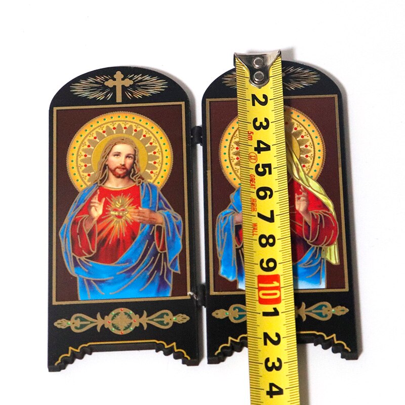 Katholieke Houten Dubbele Scherm Ornamenten Home Decoratie Christus Jezus Virgen Maria Religieuze Figuur Icoon Imagenes Kerk