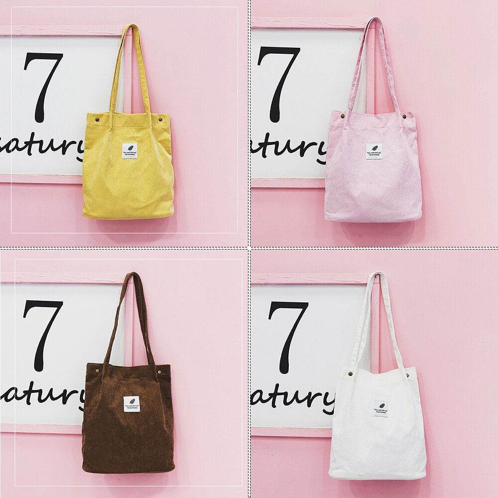 Herald femmes velours côtelé sac à provisions solide toile femme sac à bandoulière environnement stockage sac à main réutilisable fourre-tout sacs