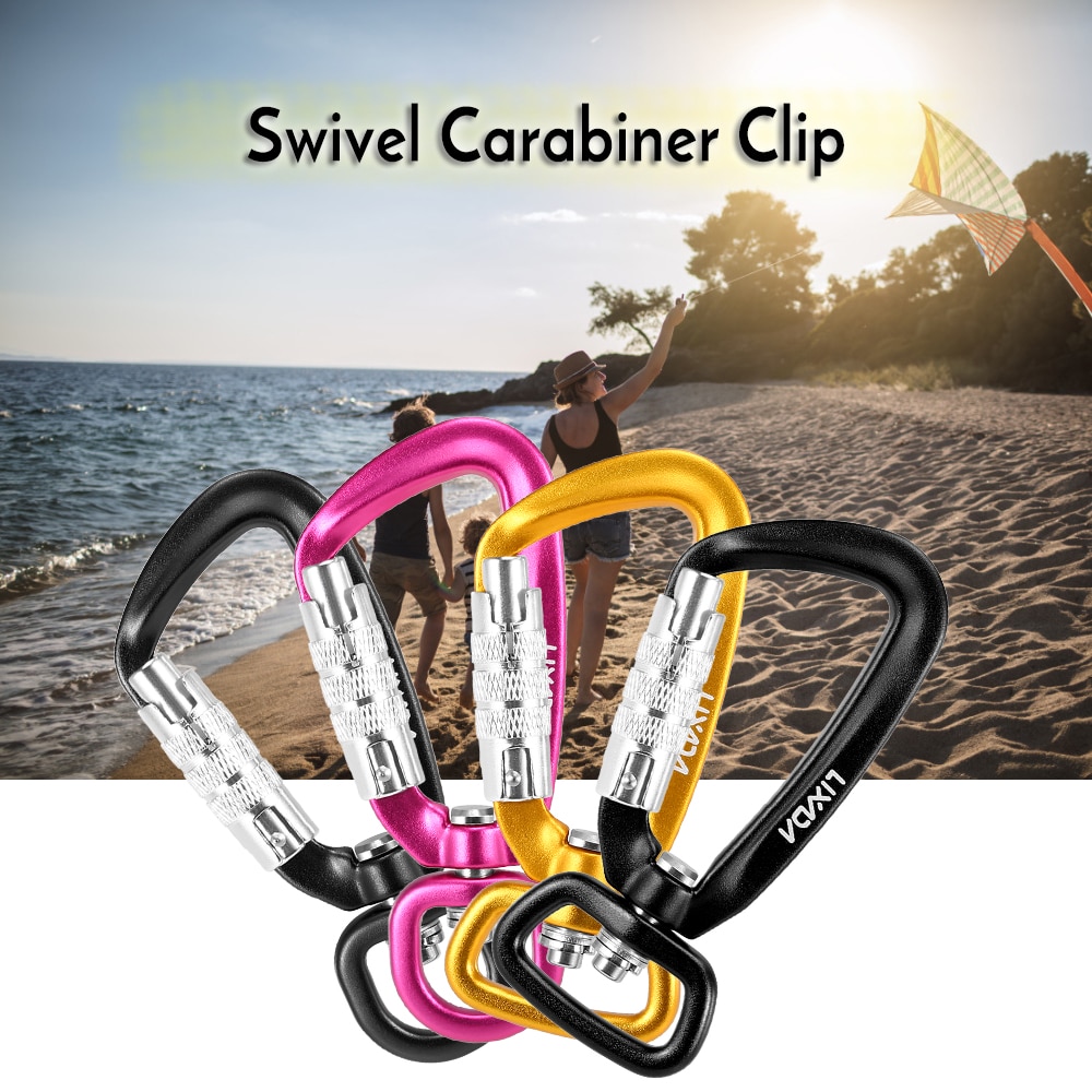 Lixada Survial Rescue Bergbeklimmen Karabijnhaken Haak D-Ring 360 ° Draaibare Spinner Sleutelhanger Touw Swivel Karabijnhaak Clip