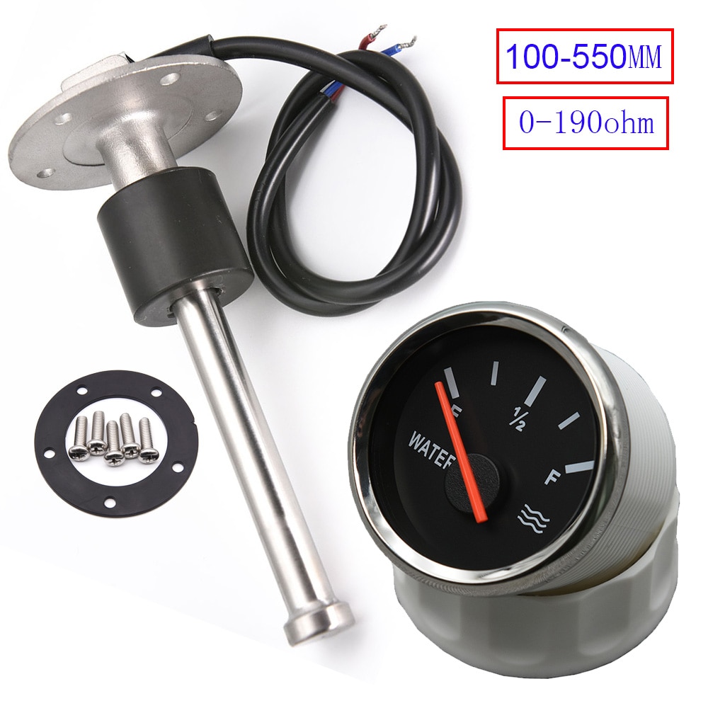 100MM 150MM 200MM 250MM 300MM Water Level Sensor with 52MM Water Level Gauge 0-190ohm Water Tank Level Indicator Meter Empty Ful