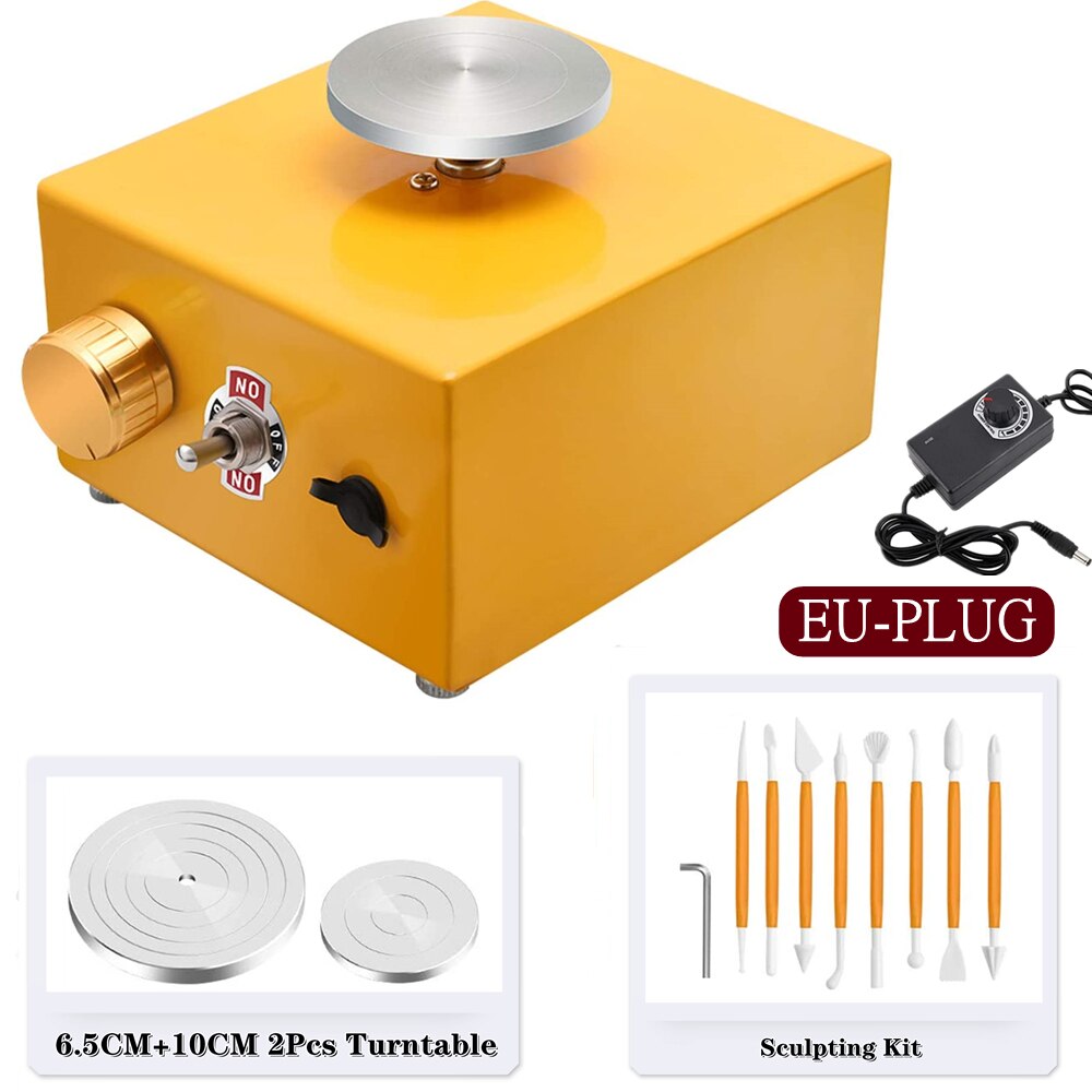 Tornio elettrico della ceramica della macchina della ruota della ceramica con il Kit di scultura della piattaforma girevole di 6.5CM 10CM piatto rotante della ceramica degli strumenti dell'argilla di ceramica di DIY: Yellow EU-PLUG