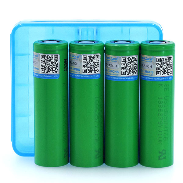 4 STKS VariCore VTC6 3.7 V 3000 mAh 18650 Li 30A Ontlading voor Sony US18650VTC6 batterijen + 18650 Batterij opbergdoos: Blue box