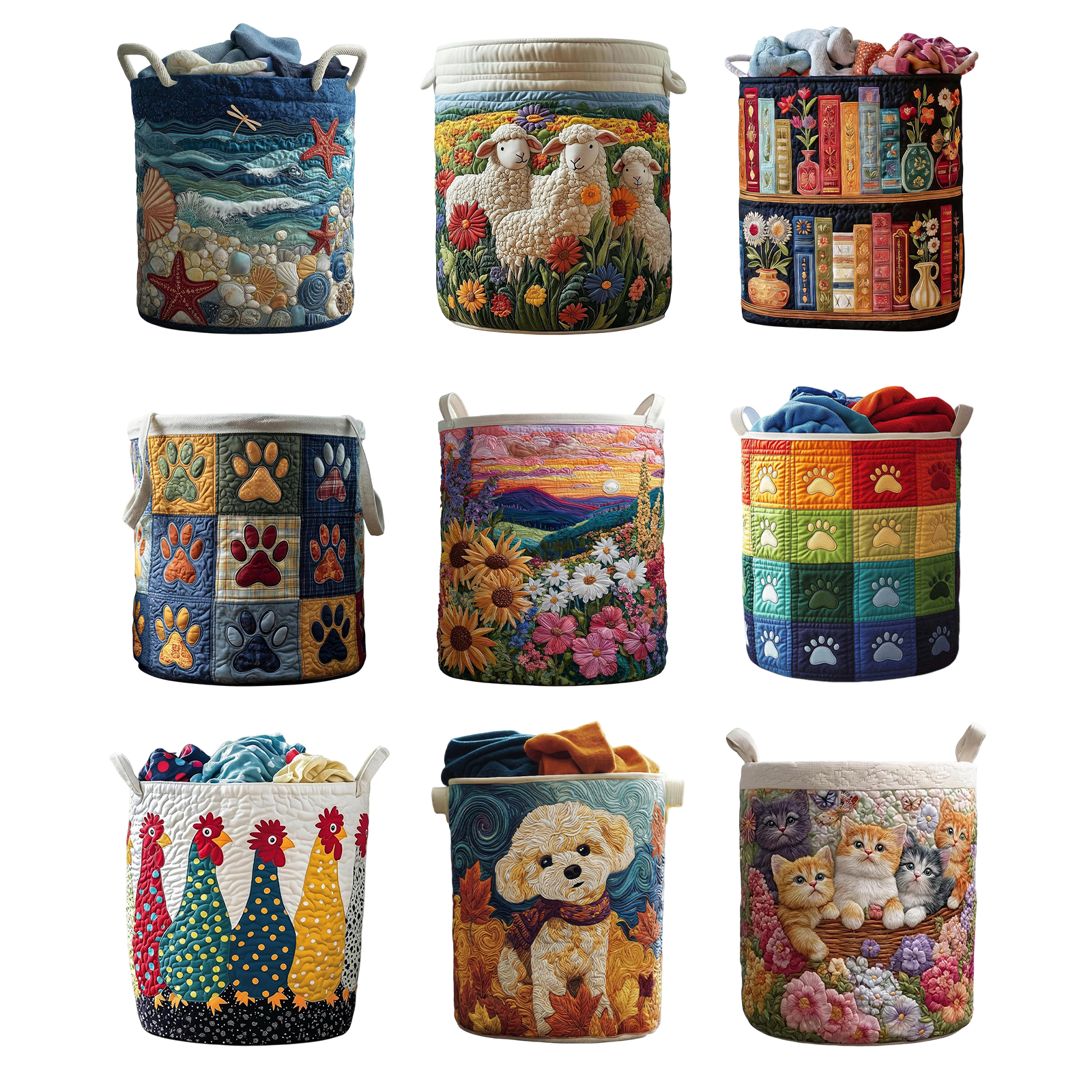 Gestikte wasmand met handvat, boho kledingopbergmand, vintage stof, bloemenopbergmand voor kinderkamer en wasruimte