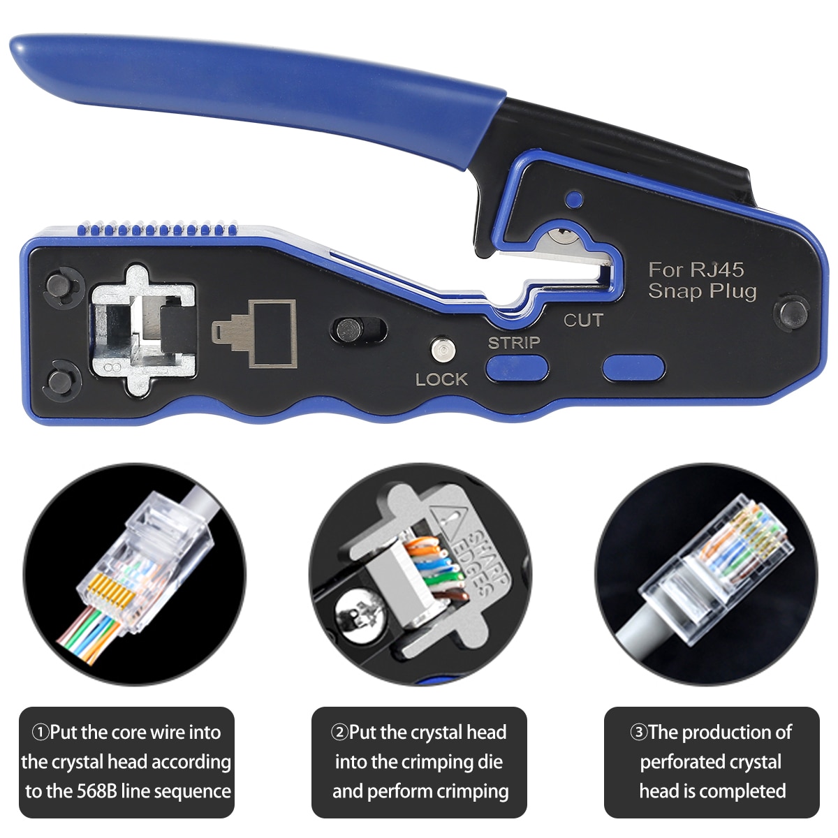 RJ45 Crimp Tool Kit Pass Through Crimping Tool Network Cable Crimper Tool Wire Cutter For RJ45 Cat5 Cat5e Cat6 Cat6a Connectors