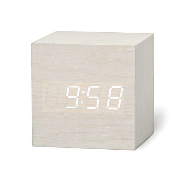 Digitale Houten Led Wekker Retro Glow Klok Desktop Voice Control Klok Led Display Houten Klokken Slaapkamer Woonkamer: White white light