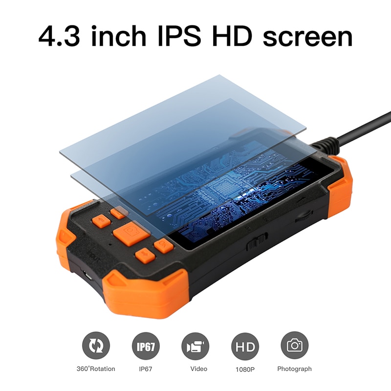 1080P HD Digital Endoscope Camera 4.3 Inch LCD 4cm-5m Focal Distance Snake Camera 3000mAh Video Inspection Camera with 6 led
