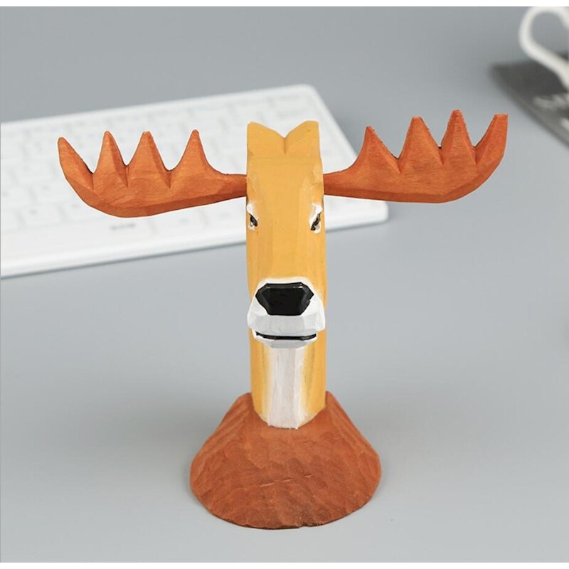 3d dyr hoved træ udskæring legetøj ornamenter træ håndskårne smykker briller holder giraf elg kontor skrivebord hjem indretning