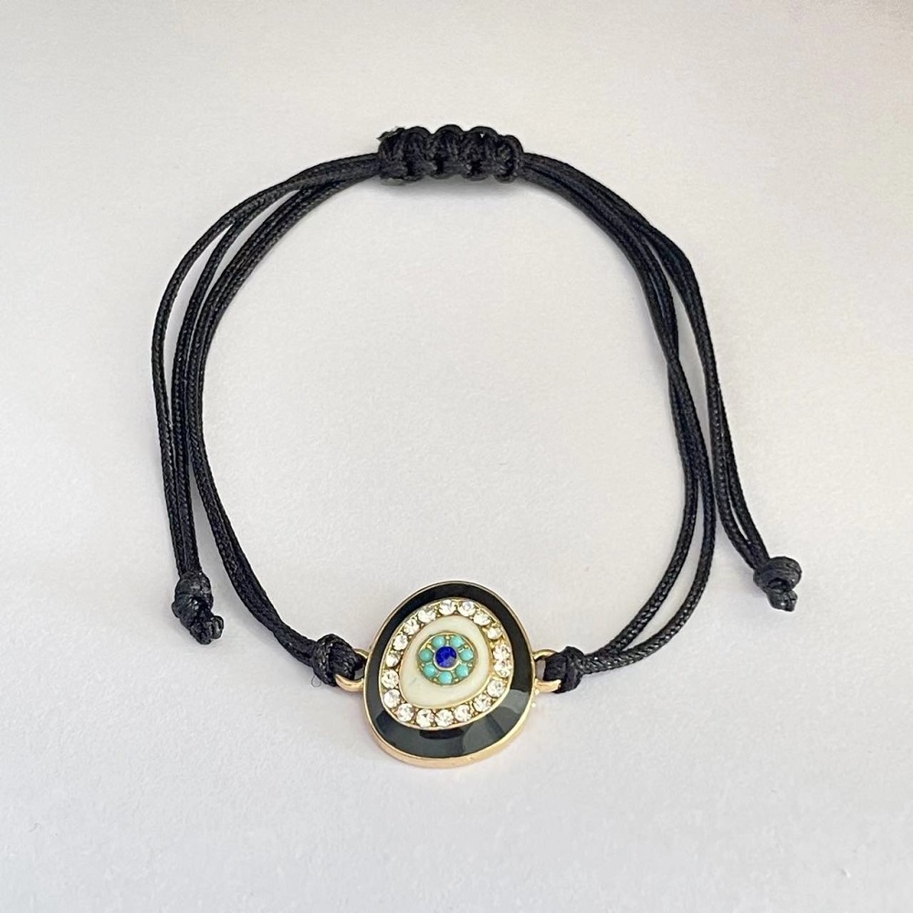 Pulseras tejidas de mal de ojos con dijes, pulseras de tela apilables: COLOR ORO ROSADO