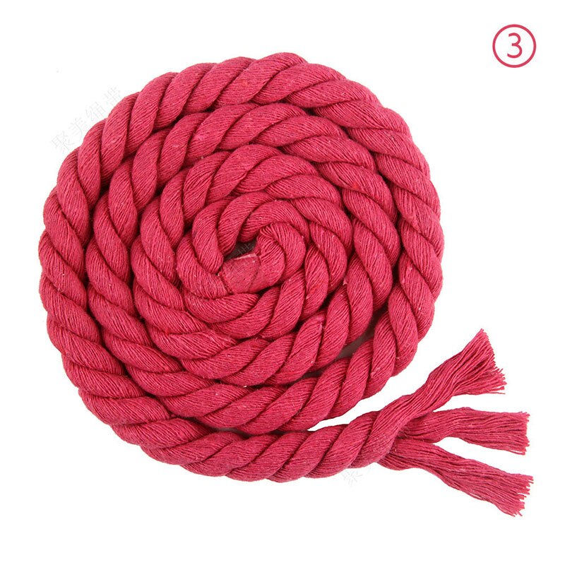 19 färger 5 meter färgat bomullsrep 10mm runda tre tvinnade tjocka sladdar för heminredning handgjorda pysselväskorrem: 10mm rosa röda 5m