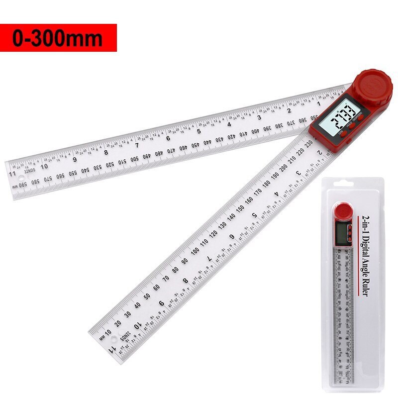 2-in-1 200/300mm Digital Instrument Angle Inclinometer Angle Digital Scale Electronic Goniometer Protractor Angle Ruler Detector: 300MM  White