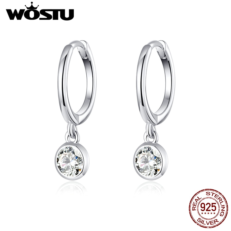 Wostu Authentieke 925 Sterling Zilver Dazzling Zirconia Hoop Oorbellen Voor Vrouwen Wedding Eenvoudige Oorbellen Luxe Sieraden CQE830