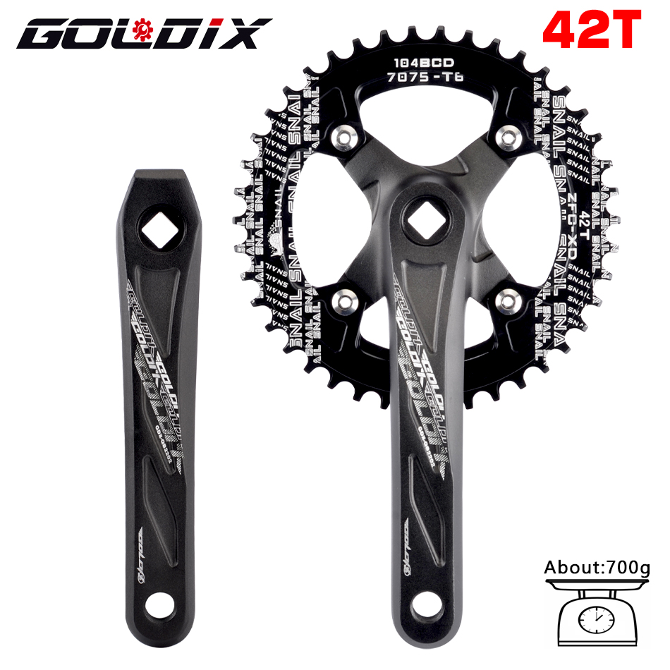 GOLDIX Square Hole Bicycle Crankset Aluminum Alloy MTB Crank 170/175mm Length Narrow Wide Teeth 104BCD 32/34/36/38/40/42T: green / 170mm