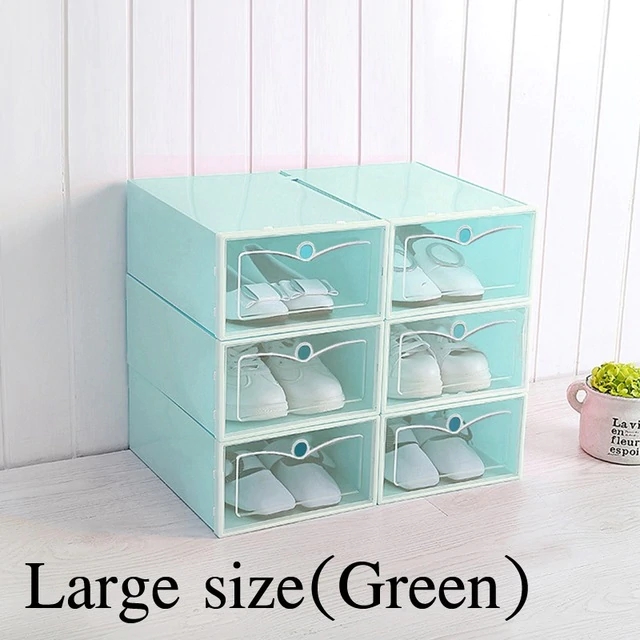6pcs Flip Shoe Box Transparent Shoe Cabinet Shoe Organizer Shoe Rack Stackable Shoe Cabinets Zapatero Dustproof Shoe Rack: Green large