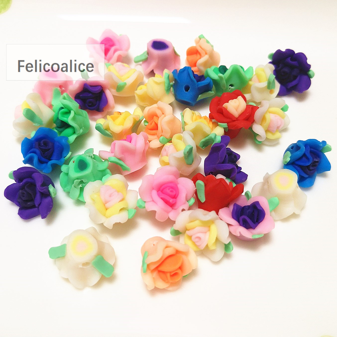 100Pcs 15Mm Kleurrijke Hars Polymeer Klei Flat Back Rose Bloem Kralen Gemengde Voor Diy Ambachten Sieraden Makings Decoratie accessoires