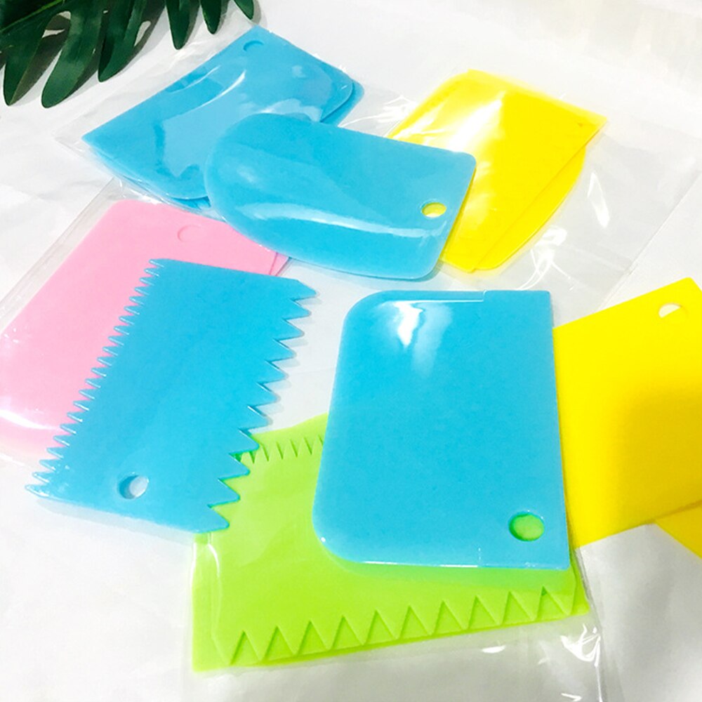 3pc bakgereedschappen, plastic deegmes, glazuur, fondantschraper, decoreren, glad, gekarteld, spatels, uitstekers, taartgereedschap