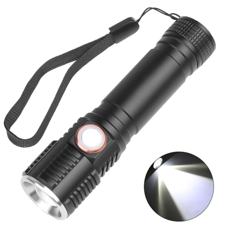 Portable T6 LED Flashlight Torch USB Rechargeable Waterproof Lamp Ultra Bright 3 Modes Dimming 60000LM