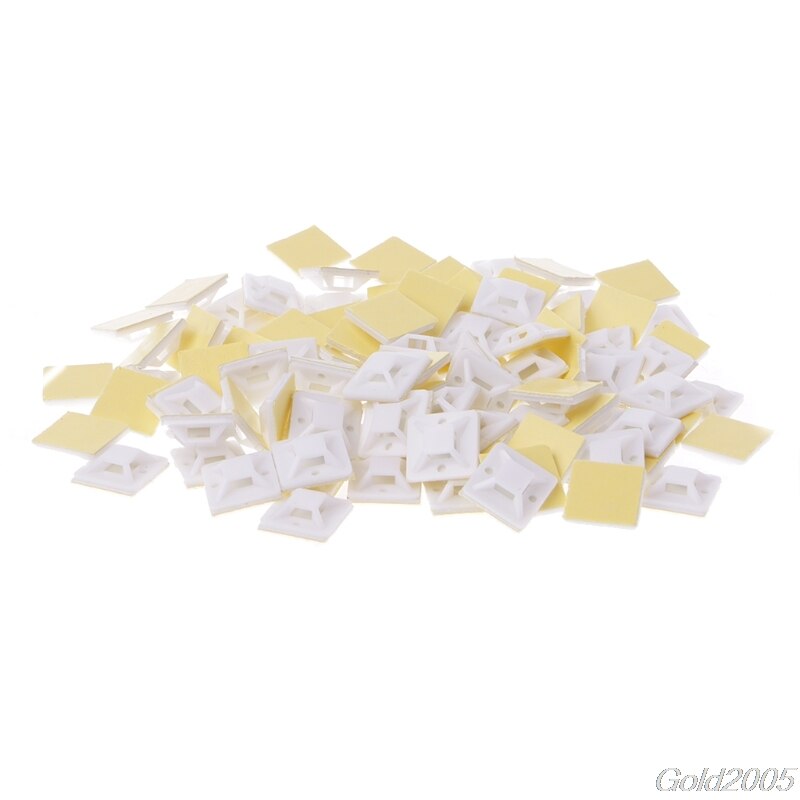 100pcs 20x20mm Self Adhesive Cable Wire Zip Tie Mounts Mounting Base Clamps Clip G25 Whosale