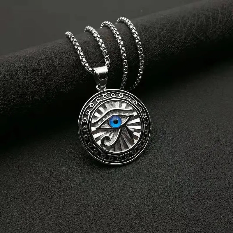 Forntida egyptisk mytologi horus öga hänge halsband för män och kvinnor punk blå ögon party hiphop amulett smycken: Ren guldfärg