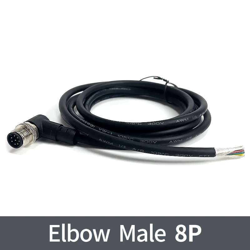 2 Meter M12-Sensor-Stecker, wasserdichter Kabelstecker, männlich und weiblich, 4, 5, 8, 12-polig, PVC, integrierte Spritzguss-M12-Stecker: Schwarz / Unter 5 Stücke