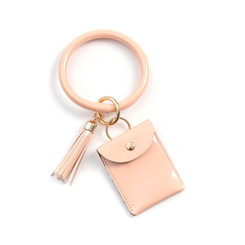 Women Ladies Simple Casual Coin Purse Mini Pure Color Hand Wrist Keychain Mini Purse: Beige